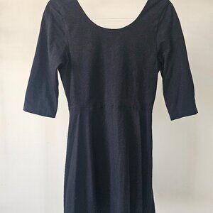 Express Black Long Sleeve Plain Flare Dress w/Blue Zipper (Back)